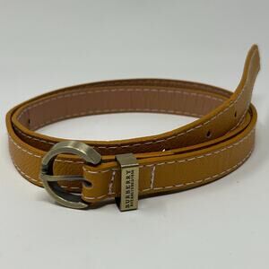 Burberry Thin Skinny Belt Brass Buckle Amber Yellow Gold Beige Womens M Medium